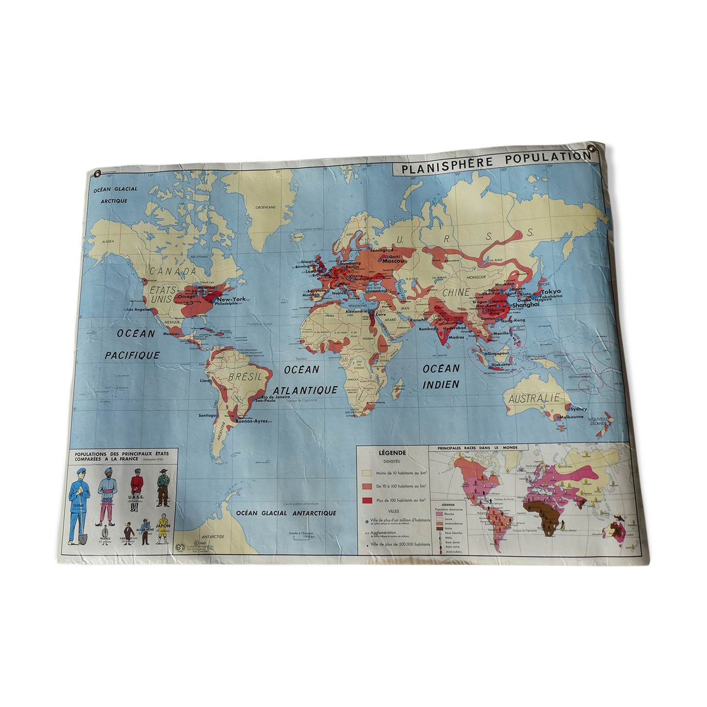 Map world map of the planisphere world MDI 1960