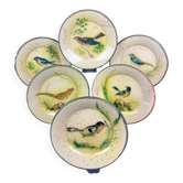 Service à dessert signé Costa Diaz, 6 assiettes, faïence catalane 1950