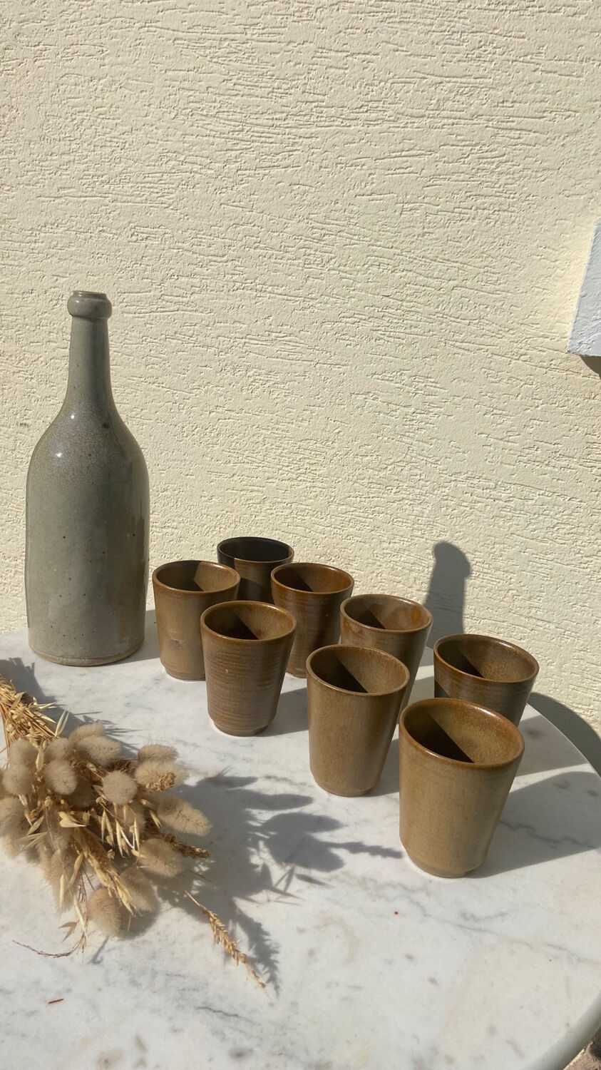 Set of 8 cups in glazed stoneware vintage Digoin 1970