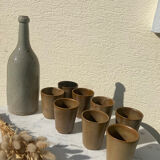 Set of 8 cups in glazed stoneware vintage Digoin 1970