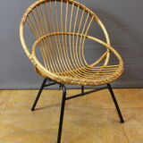 Living room in rattan and black lacquered iron by Rohe Noordwole circa 1950
