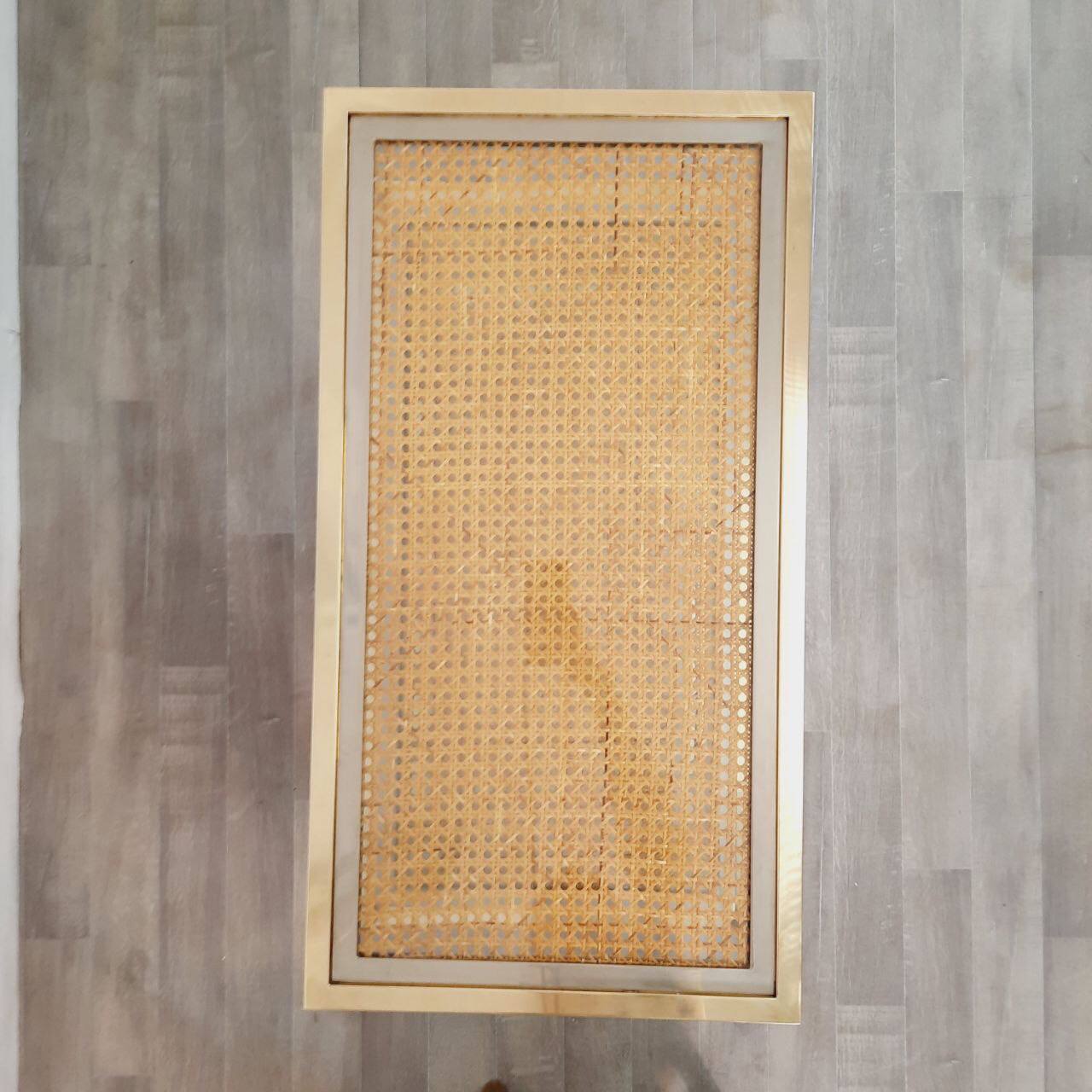 Trolley with wheels, wicker, brass and steel