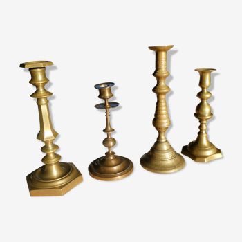 Set of 4 old candle holders in golden brass (N°2)