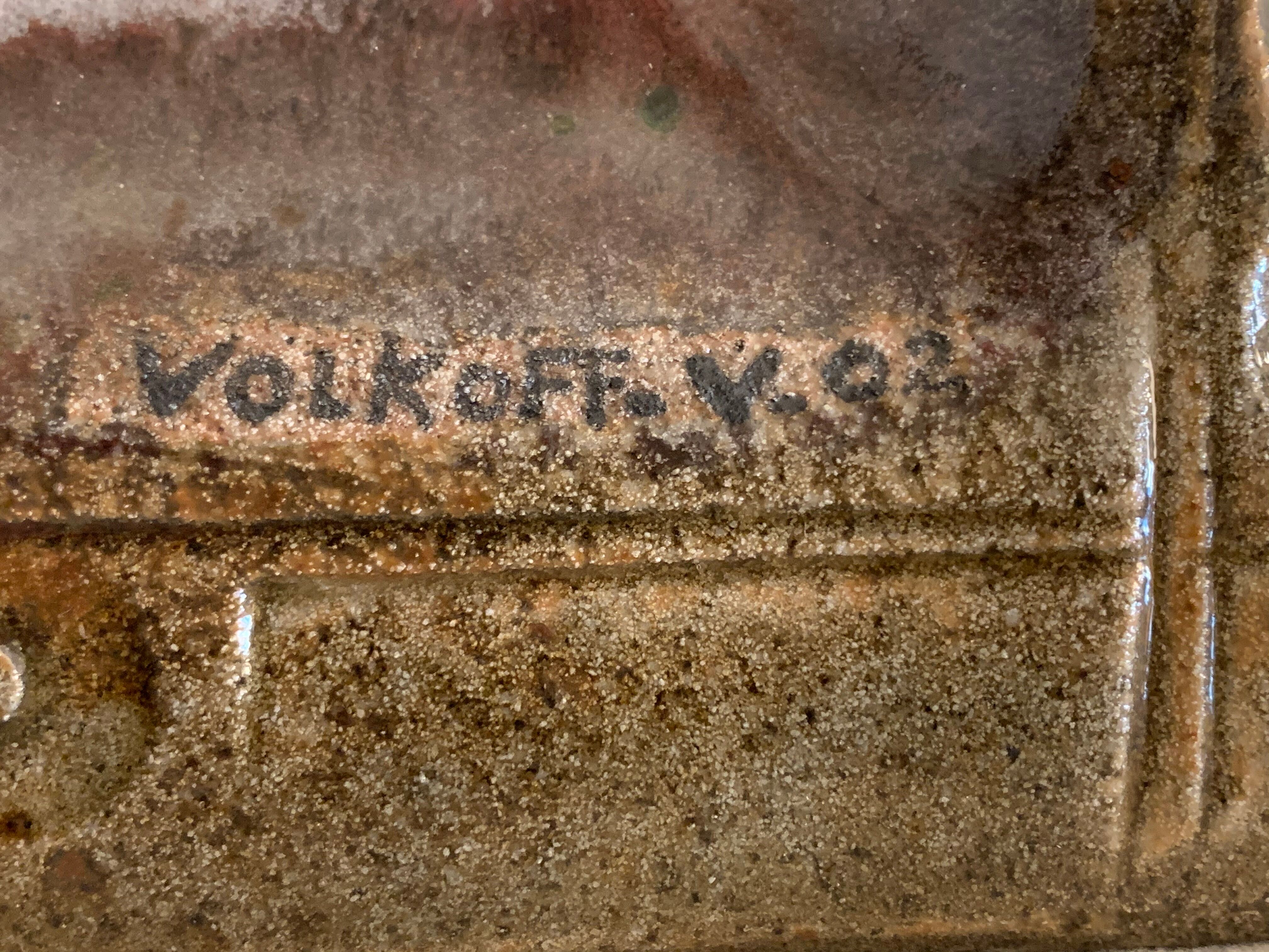 Voldemar Volkoff Vallauris polychrome enamelled sandstone dish