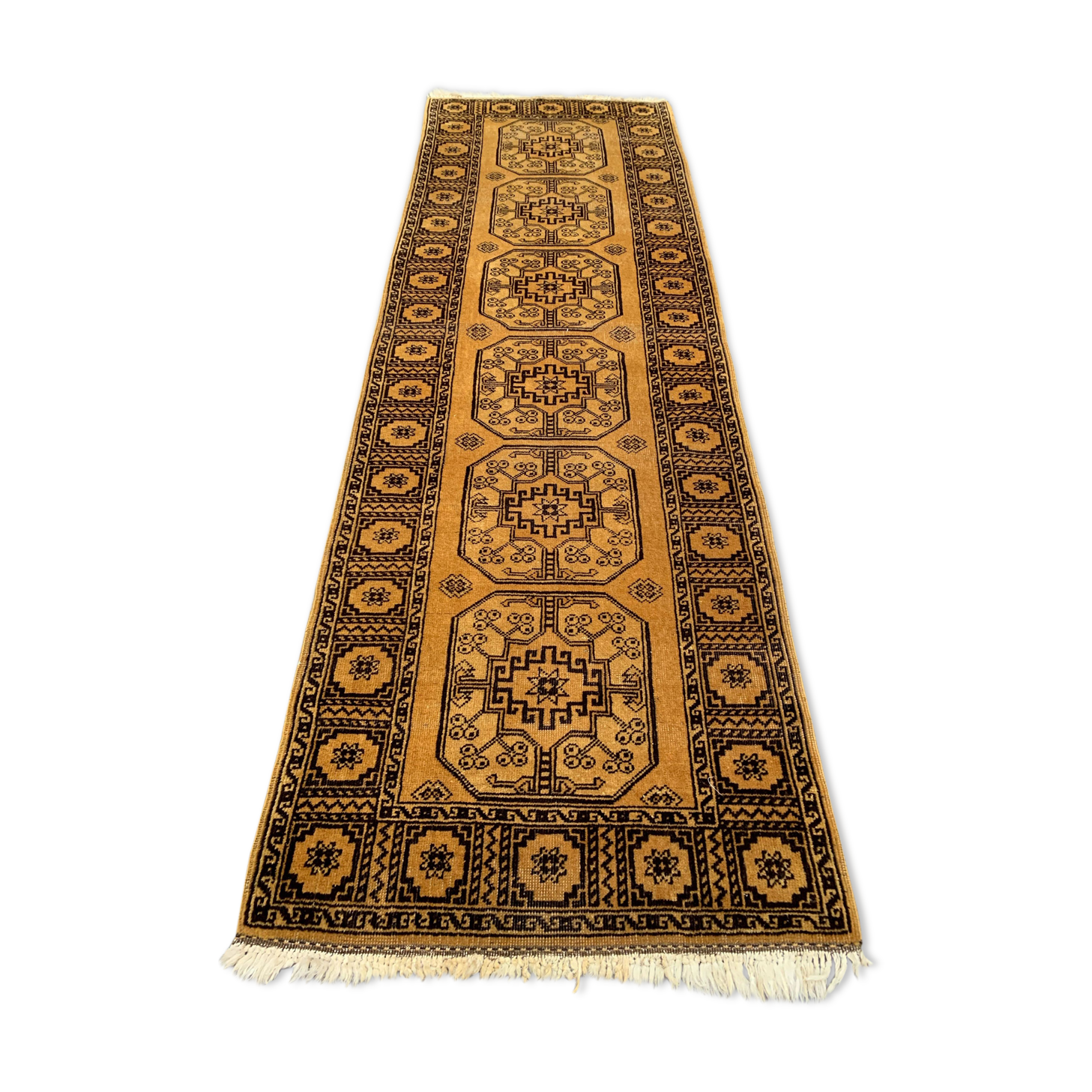 Gold afghan runner 245x80 cm, afghan chobi rug, yellow, black