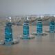 4 vintage blue footed champagne glasses