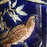 Antique earthenware flowerpot with bird decoration - circa 1900
