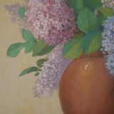 Painting acrylic painting on canvas bouquet lilac flowers decoration countryside old still life