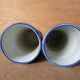 Pair of Gien earthenware roller vases with Rouen decoration