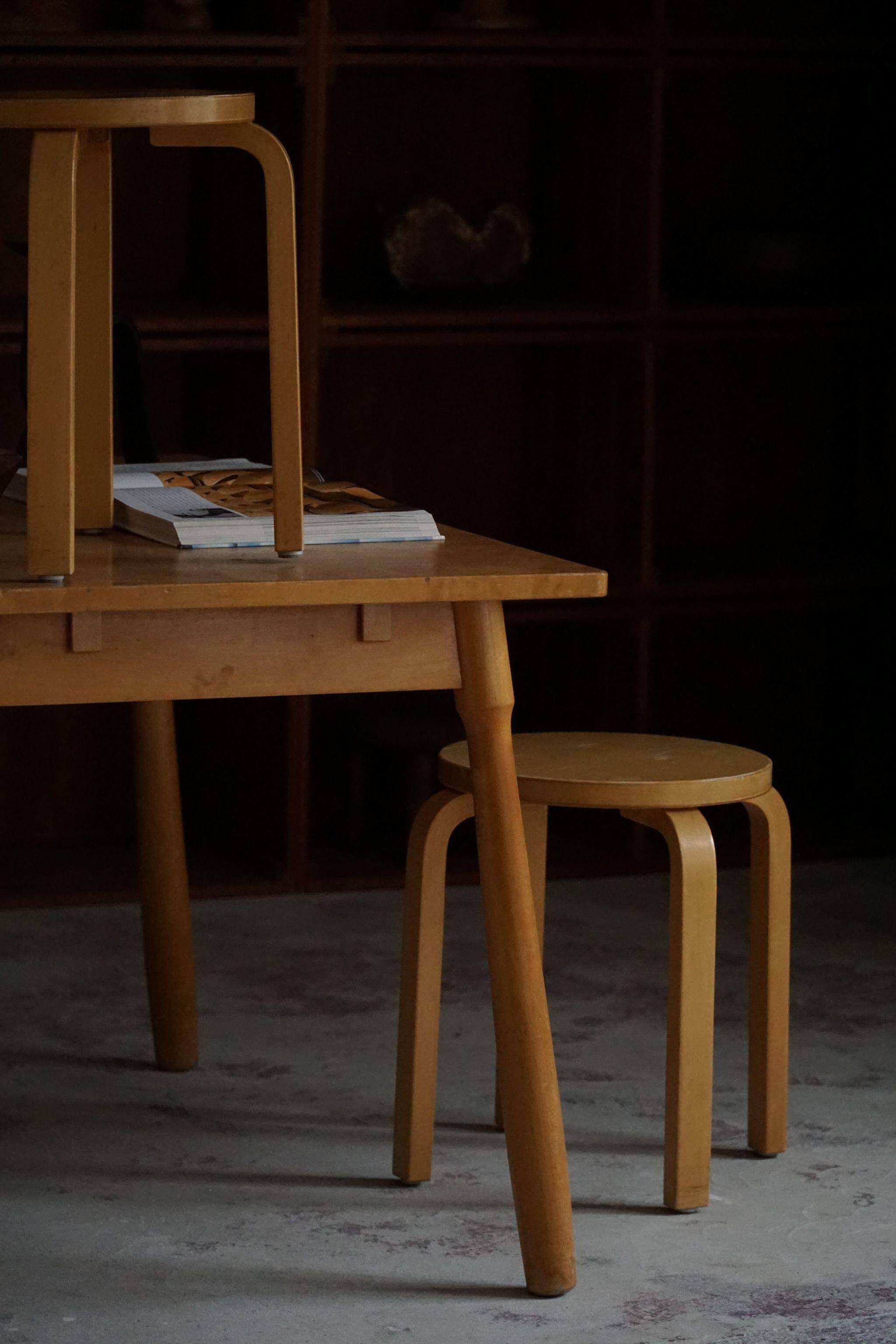 Alvar Aalto, a pair of vintage birch stools, model "60", made by Artek, 1970s.