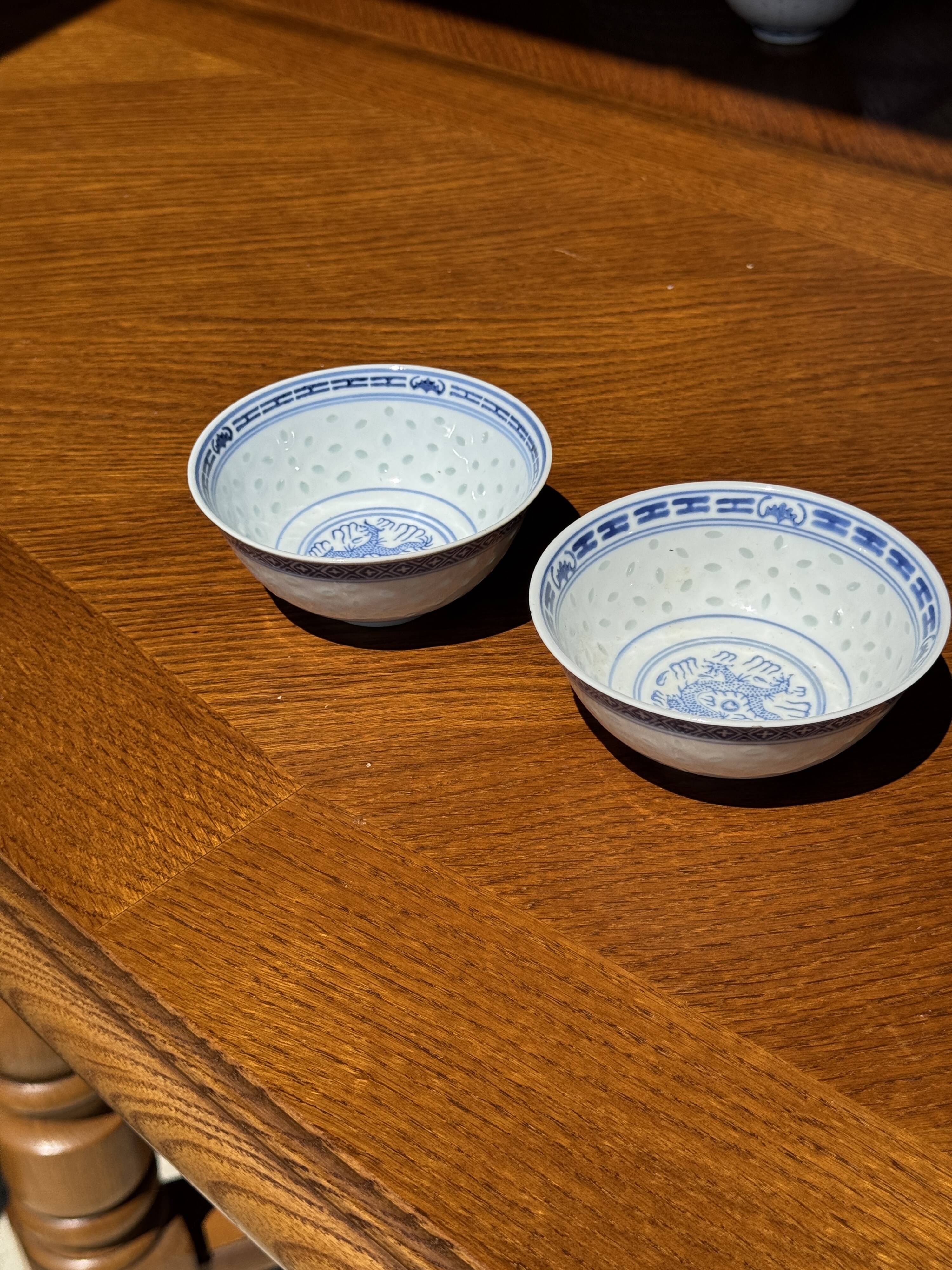 Small Chinese blue and white tea set for 6 cups and saucers.