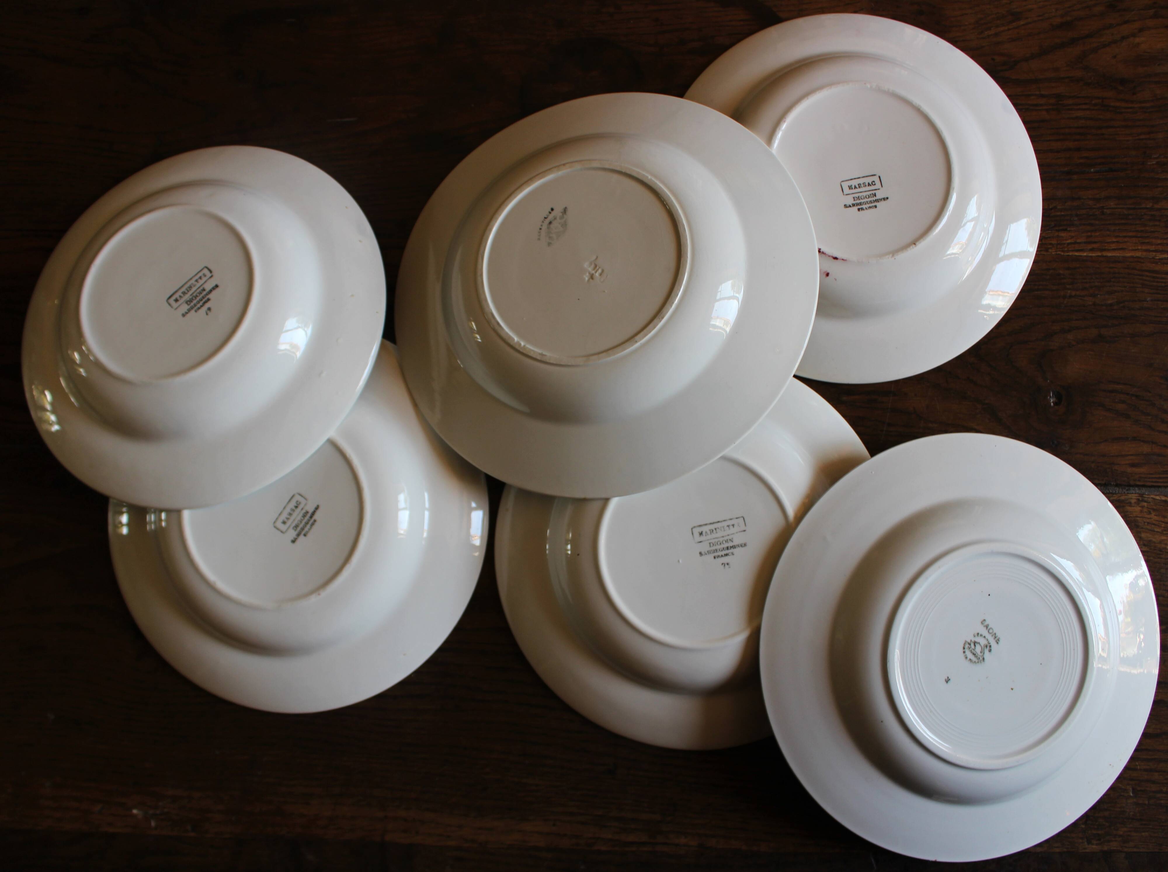 6 mismatched soup plates Marsac Marinette Digoin Badonviller