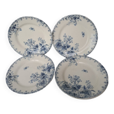 Vintage plates with blue cyclamen pattern, Gien porcelain
