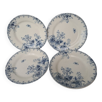 Vintage plates with blue cyclamen pattern, Gien porcelain