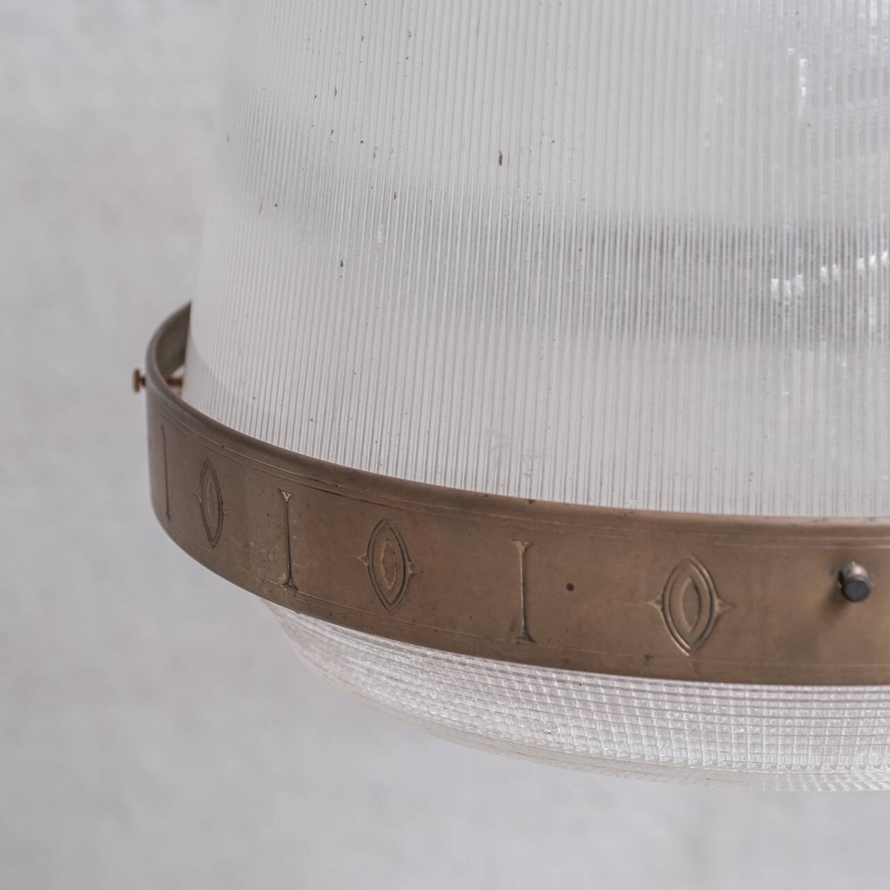 Large Two Part Holophane Style Mid-Century Pendant Light