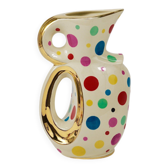 Boch Frères Pichet / Mid-Century Jug in Gold and Polka Dots, Belgium, 1950s