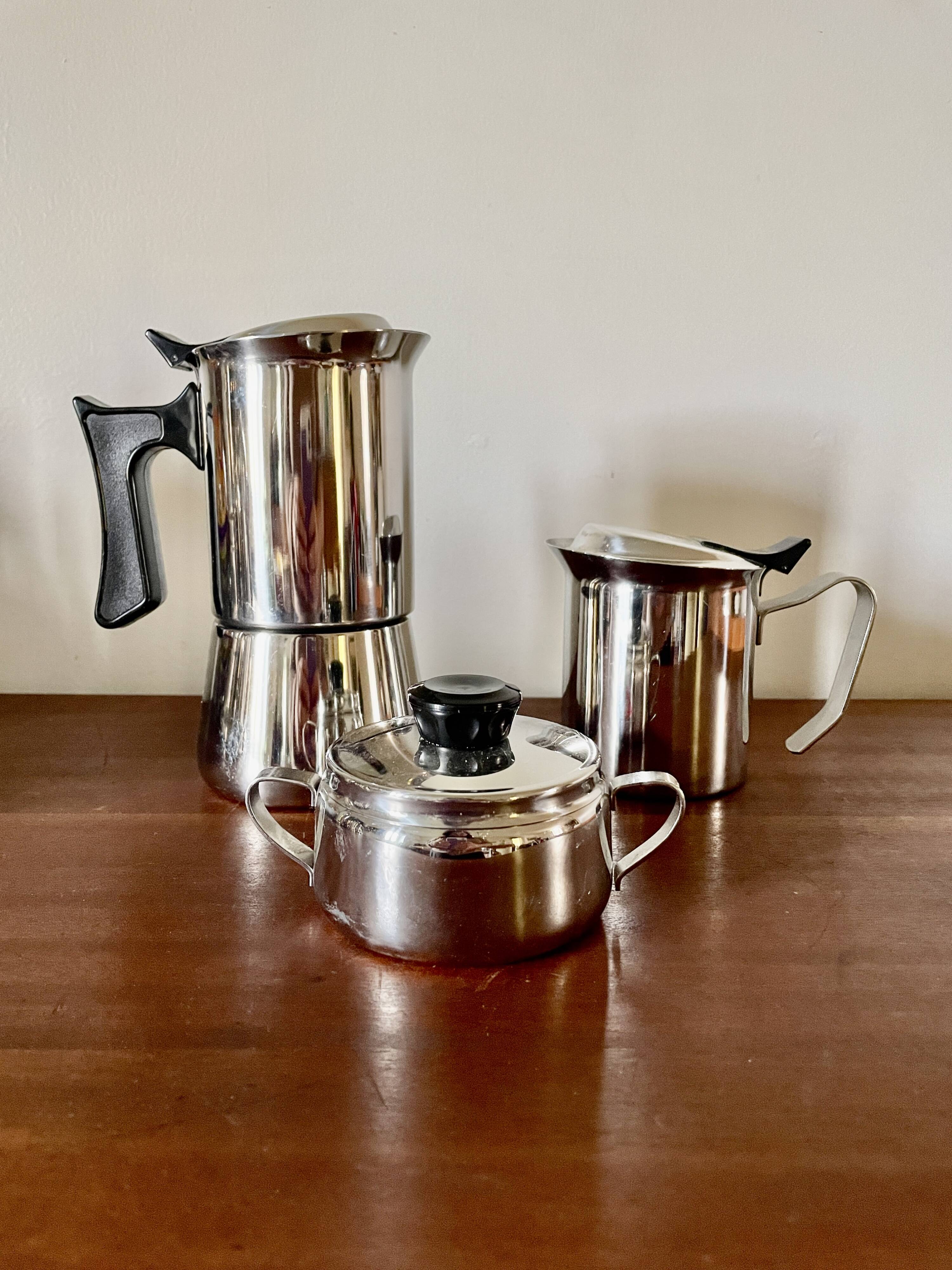 Euroexpress Nanni stainless steel set, 6-cup coffee maker, Italy 1980