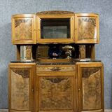Art Deco period two-part sideboard in walnut and burl circa 1940