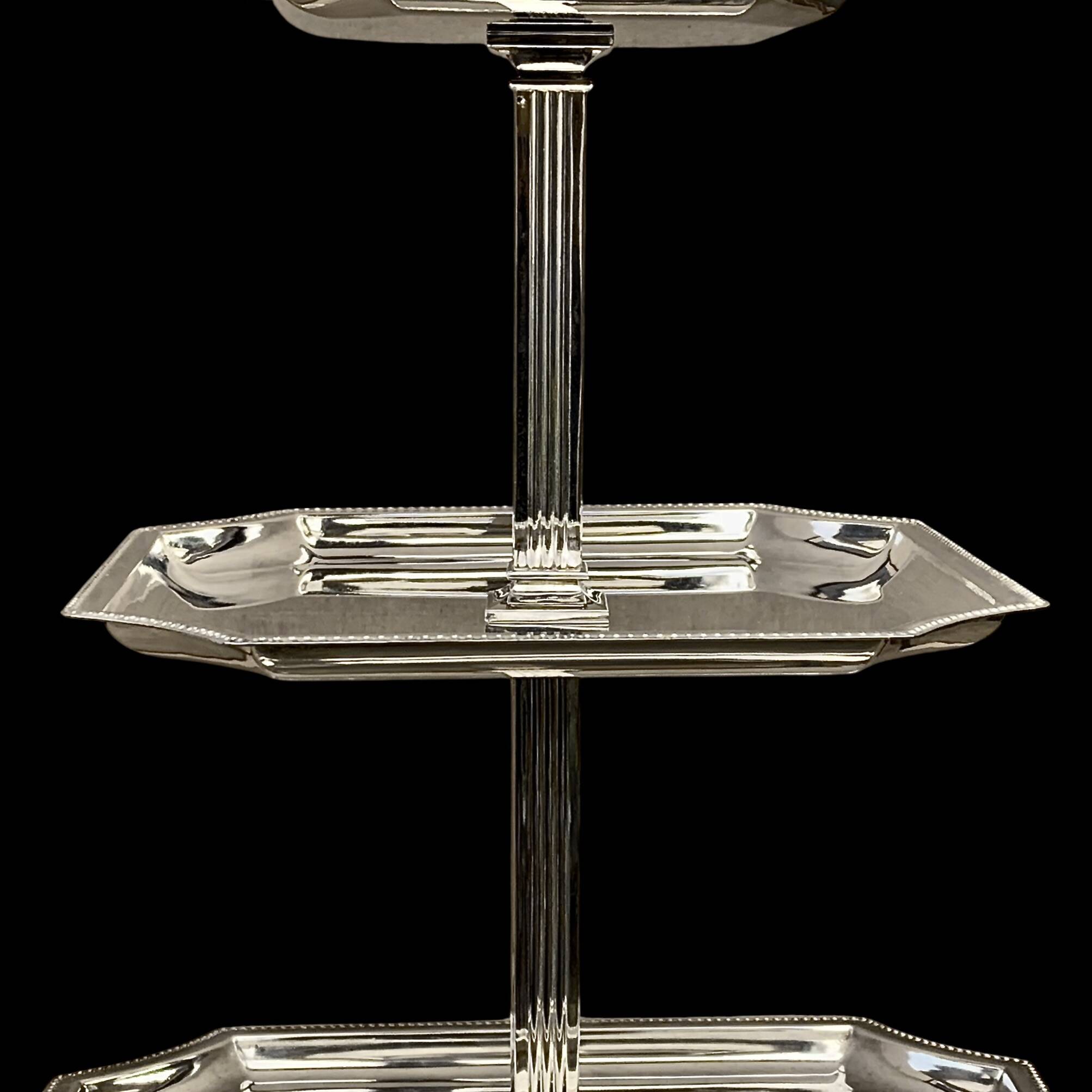 Serviteur muet à trois étages en métal argenté – élégance des années 1950