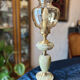 Vintage desk lamp in onyx and brass, oil lamp style.