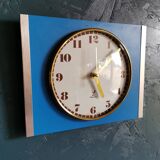 Vintage formica clock rectangular silent wall clock "Jaz golden blue"