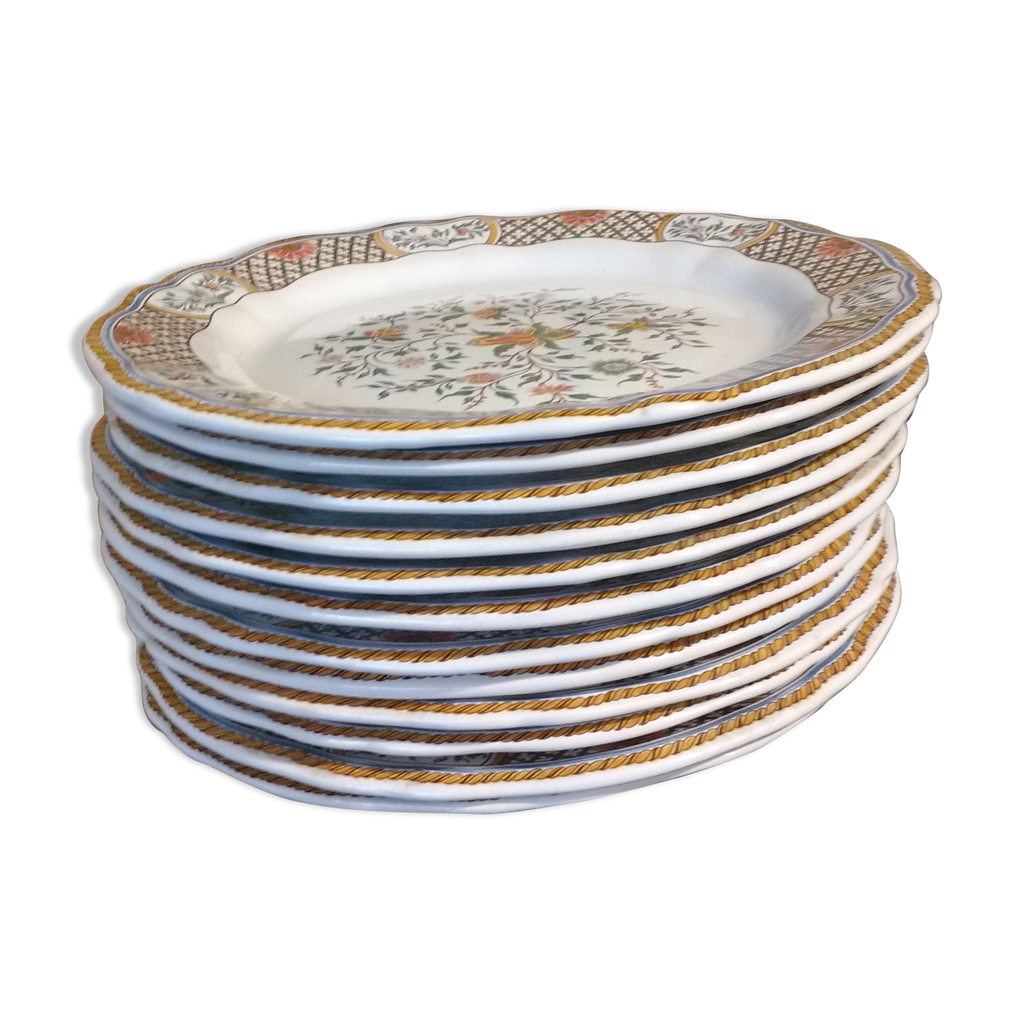 12 assiettes Plates Service gien Rouen Saintfoin certifié Selency