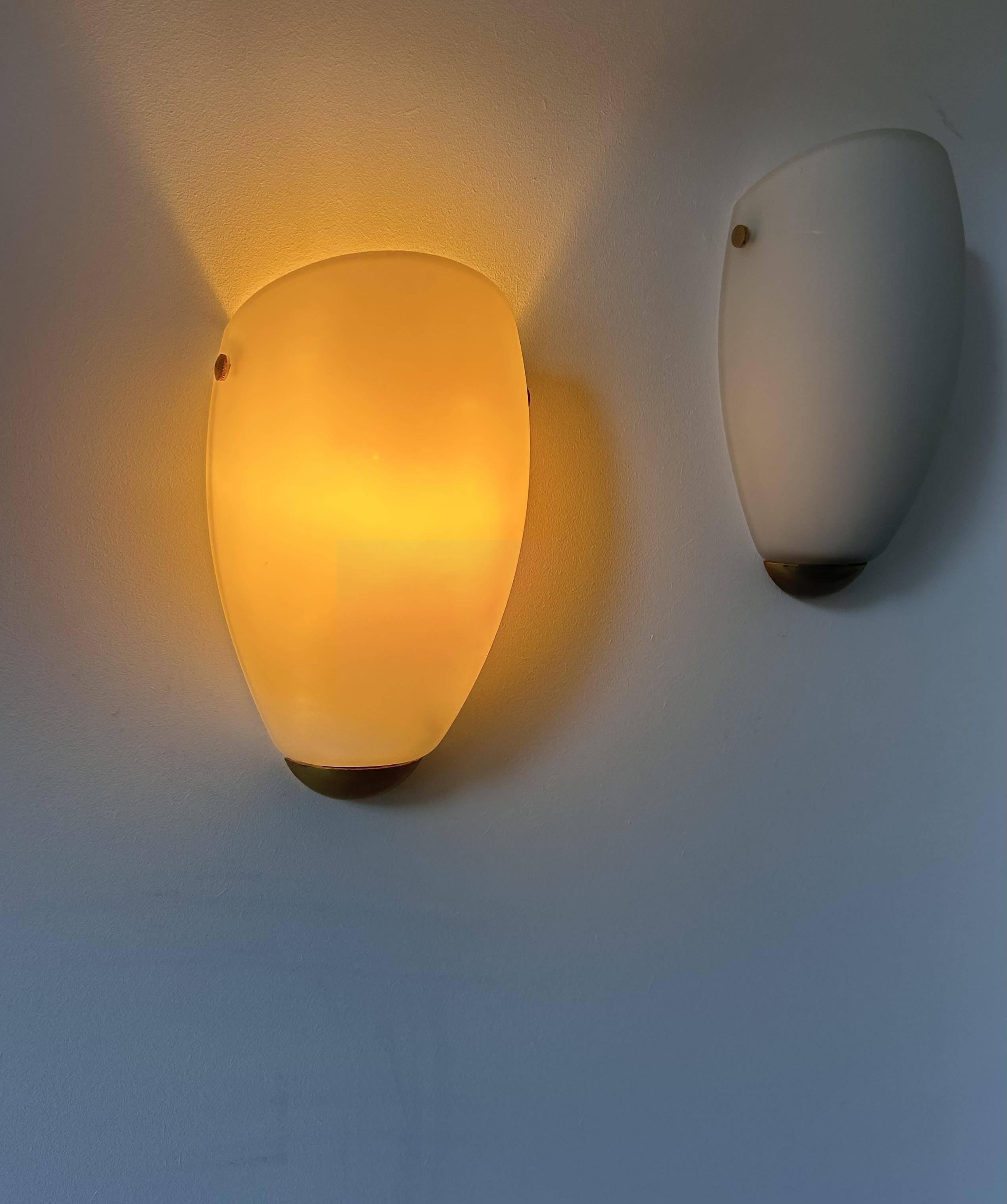 Pair of vintage wall lights, opaline glass and brass, Sweden 1970s