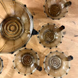 Service à dessert Art Déco en verre, 1 coupe et 7 coupelles