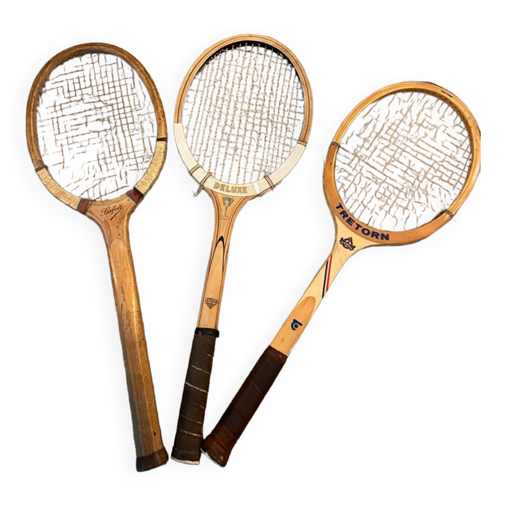 Set of 3 old tennis rackets