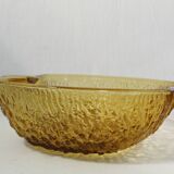 Salad bowl set and 4 dessert cups, vintage, apple shape in amber glass