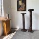 Pair of pedestal columns with oak pressing screws, 1900