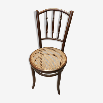 Chaise bistrot Fischel en bois années 50 assise cannelée