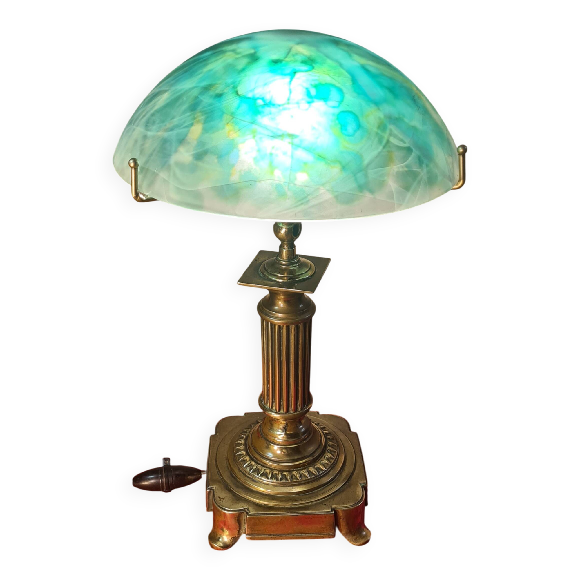 1930s bronze and brass desk lamp 39x22 superb glass lampshade elec ok