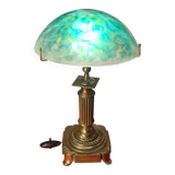 1930s bronze and brass desk lamp 39x22 superb glass lampshade elec ok