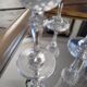 7 cut glass champagne flutes – faceted design