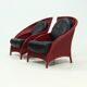 Set of 2 Sculptural Lounge Chairs in Red Lacquered Rattan 1970s