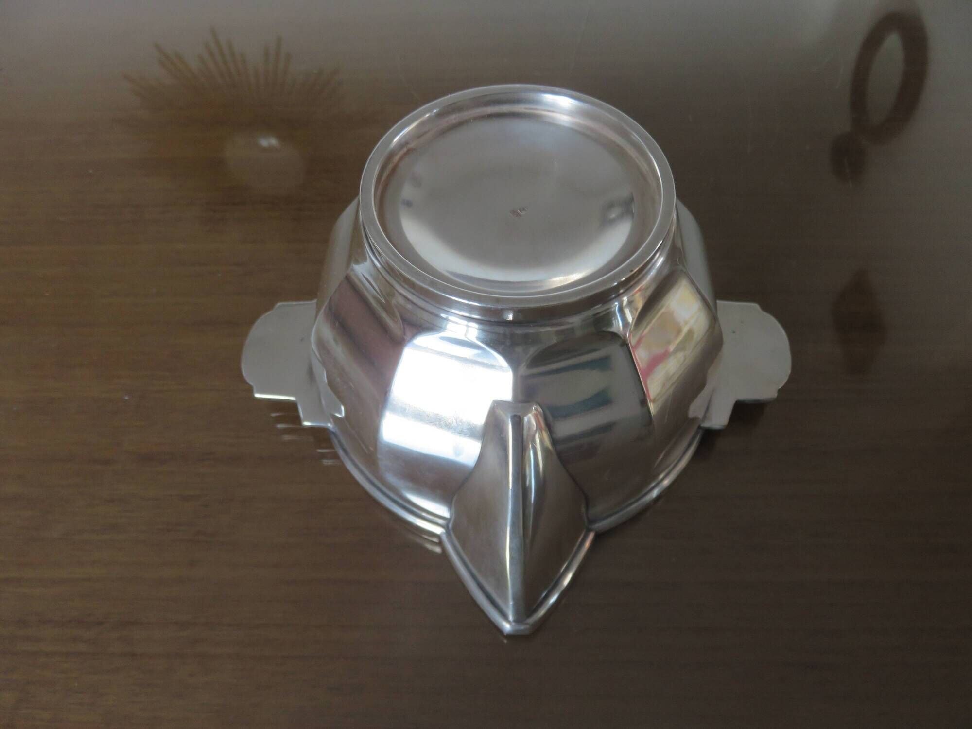 Art Deco silver-plated sauce boat with hallmark, 1920s-30s.