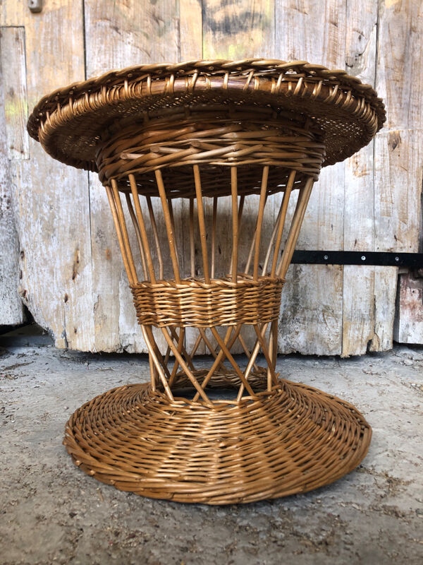 Table basse diabolo en osier tressé vintage #a040