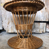 Table basse diabolo en osier tressé vintage #a040
