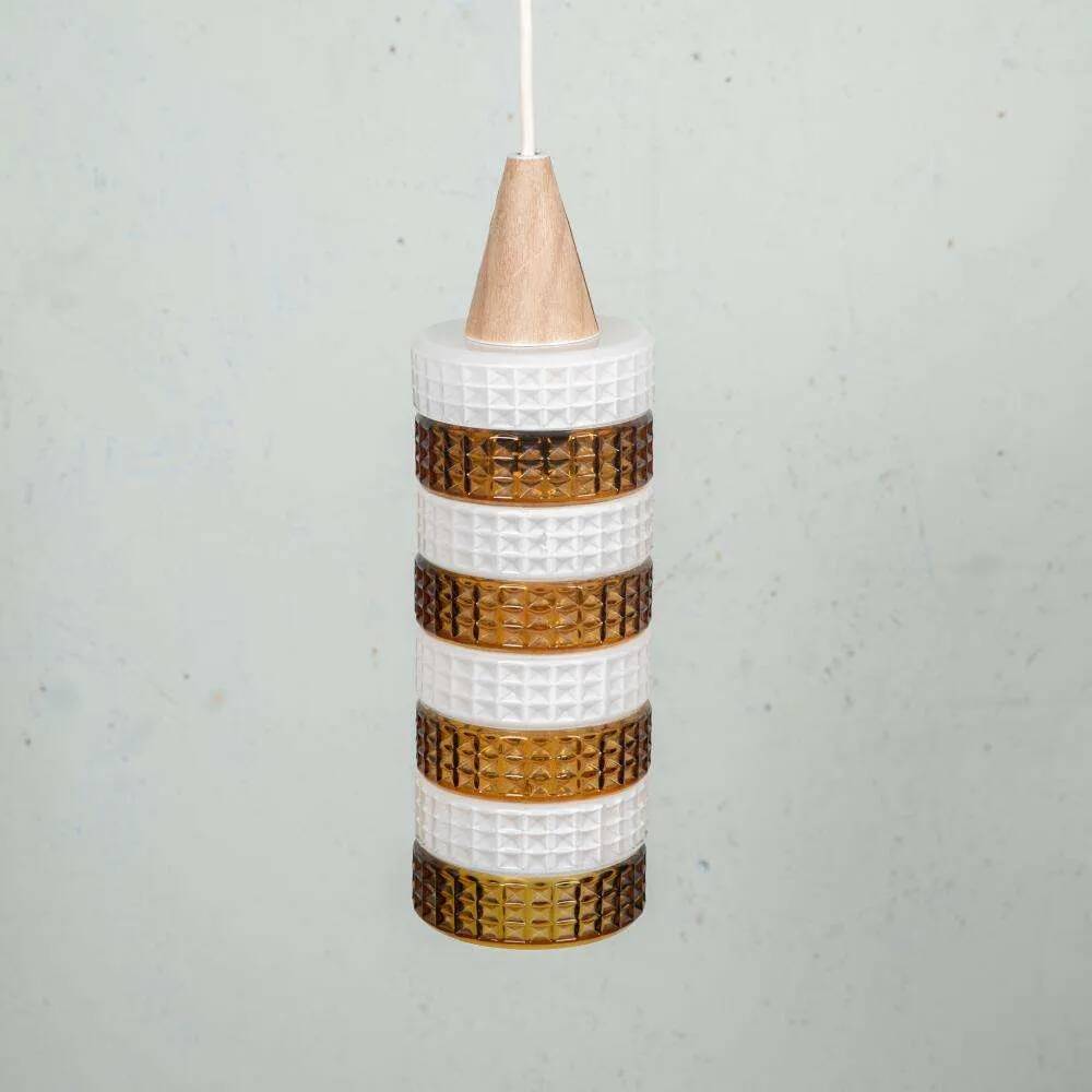 Vintage glass suspension, amber glass cylinder, pendant lamp.