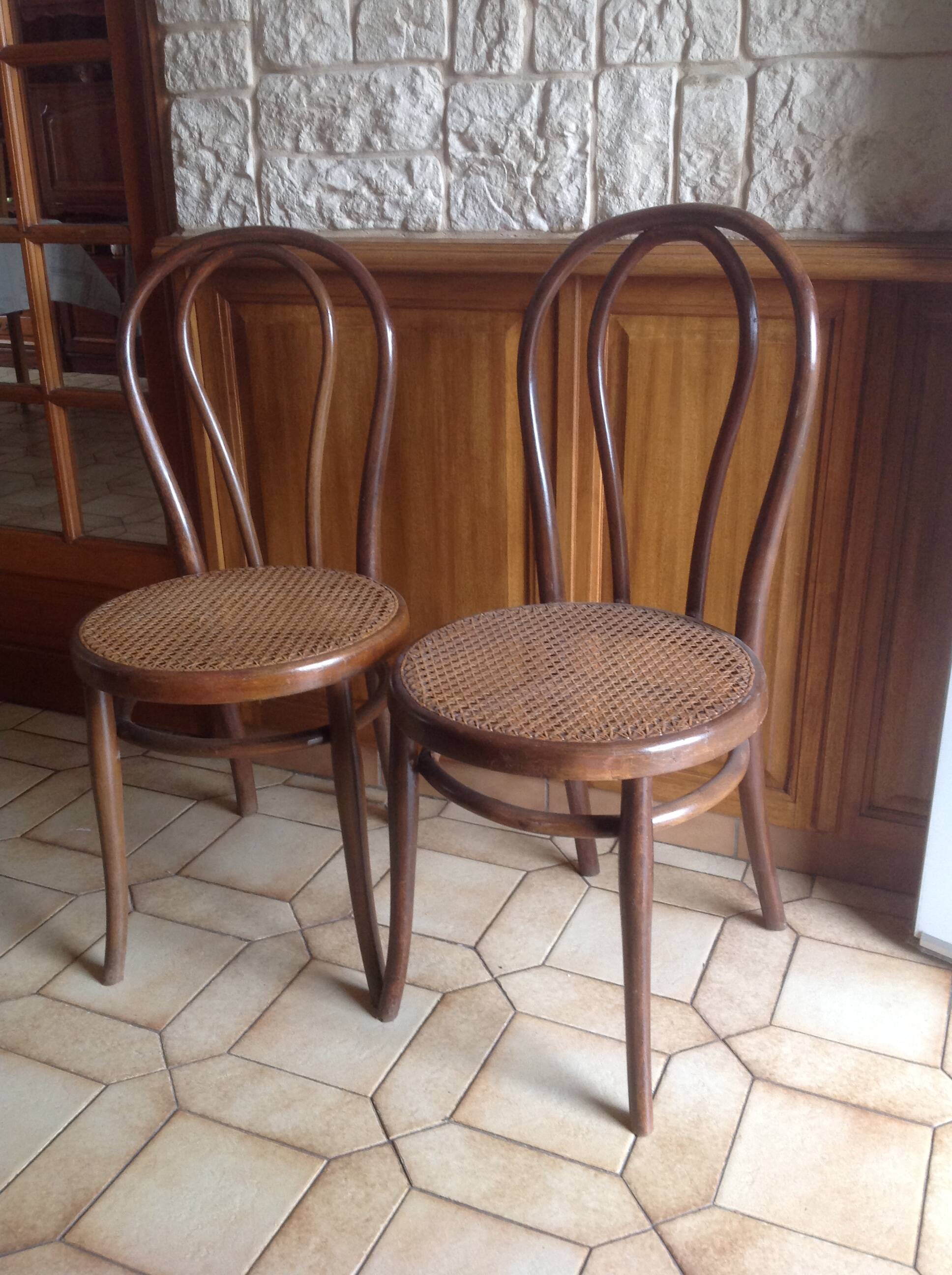 Pair of vintage Thonet Austria cane chairs