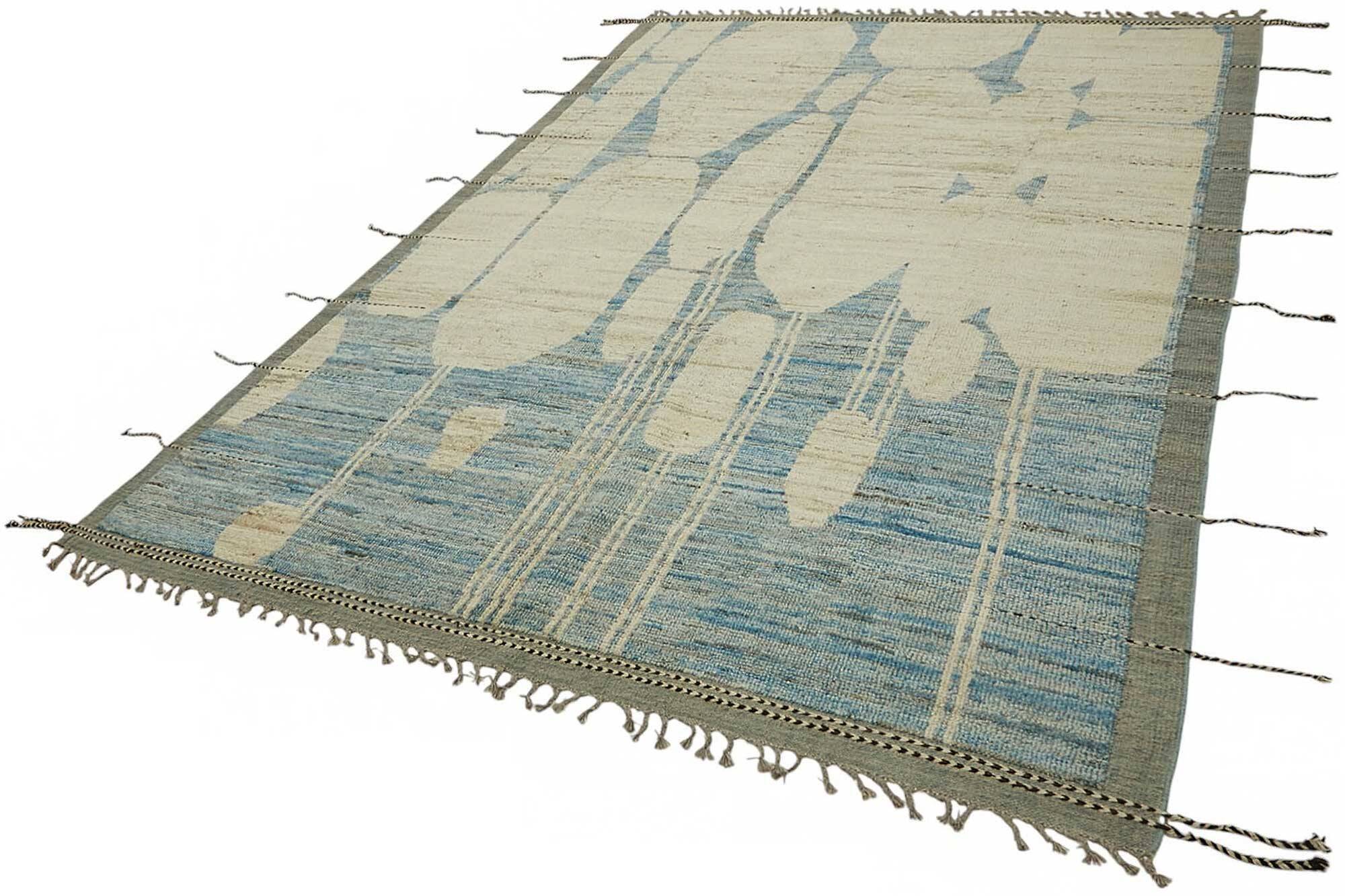Hand-Knotted Turkish Contemporary 212 cm x 311 cm Blue Wool Carpet