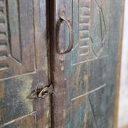 Indian furniture Blue patinated carved wardrobe with 2 doors and 1 shelf, unique piece