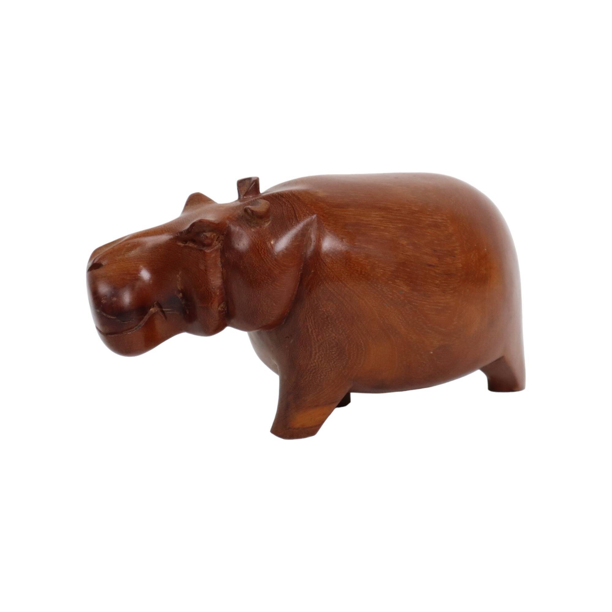 Vintage Hippopotamus Solid Teak Wood Figurine Sculpture Figure