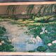 Ancient ESTAMPE of ASIA with Polychrome Decoration of Natural Landscape and Herons, XIXth