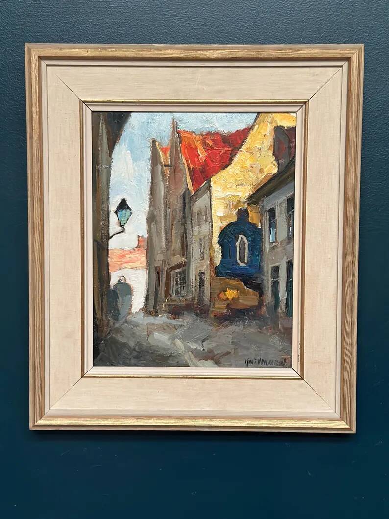 Original Swedish Oil on Panel - "Alley" by Knut Norman - Signed - Vintage and Framed - 59 × 46 cm (23.2" × 18.1")
