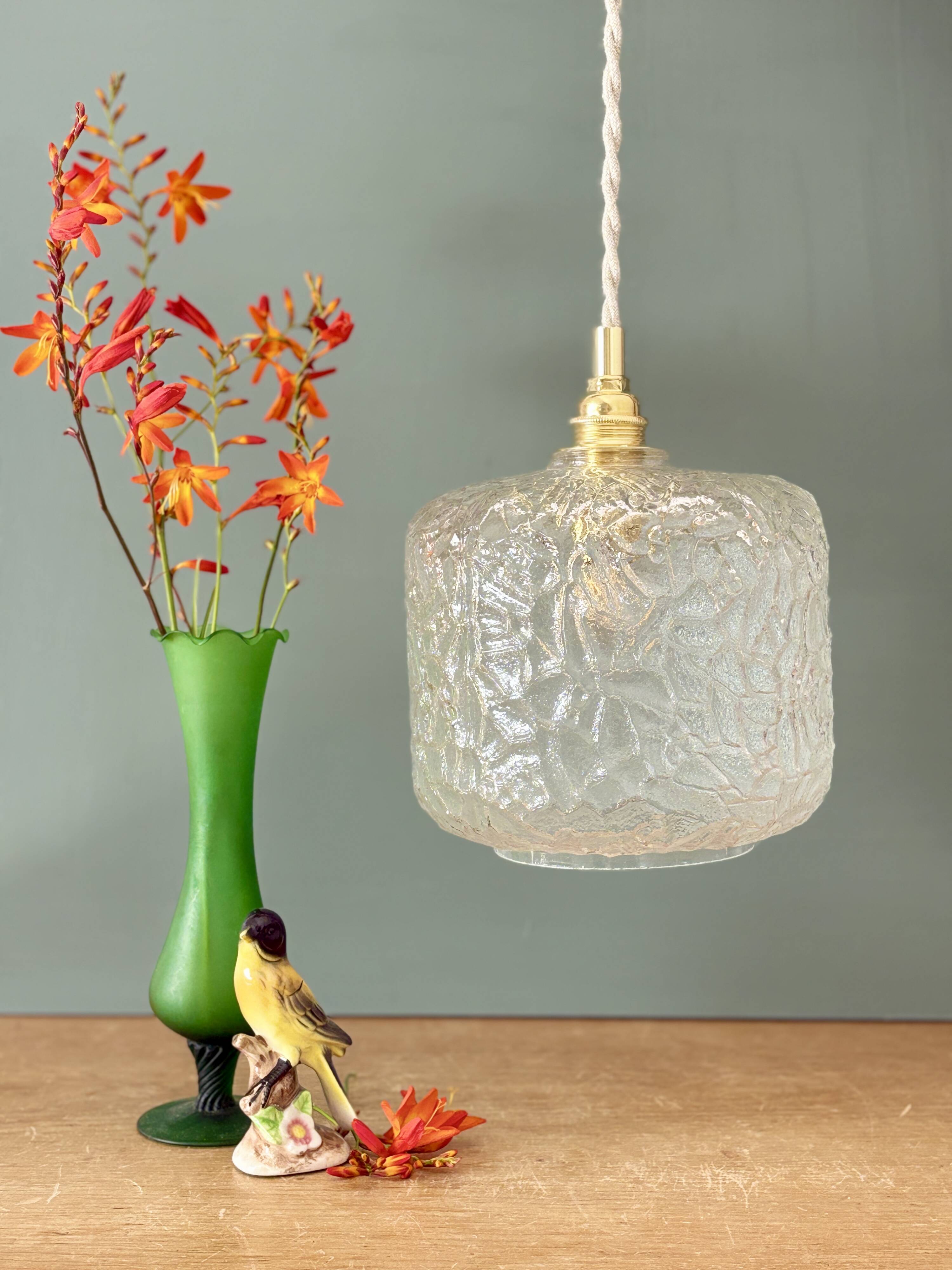 Suspension globe vintage en verre transparent