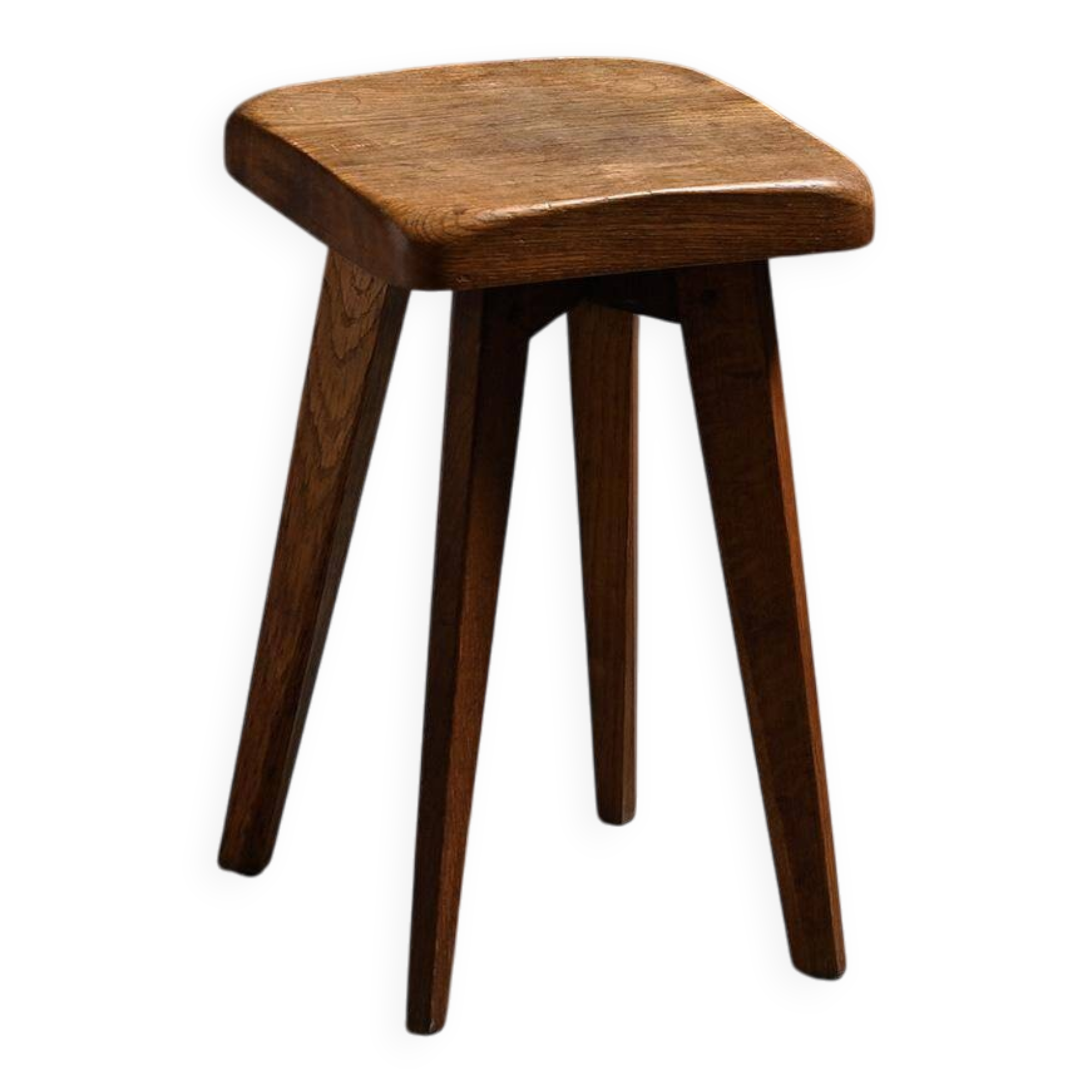 Solid oak stool, French craftsmanship, 1950s.