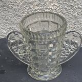 Angel wings vase, in transparent glass with art deco relief pattern