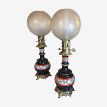 pair of black empire lamps with white fresco